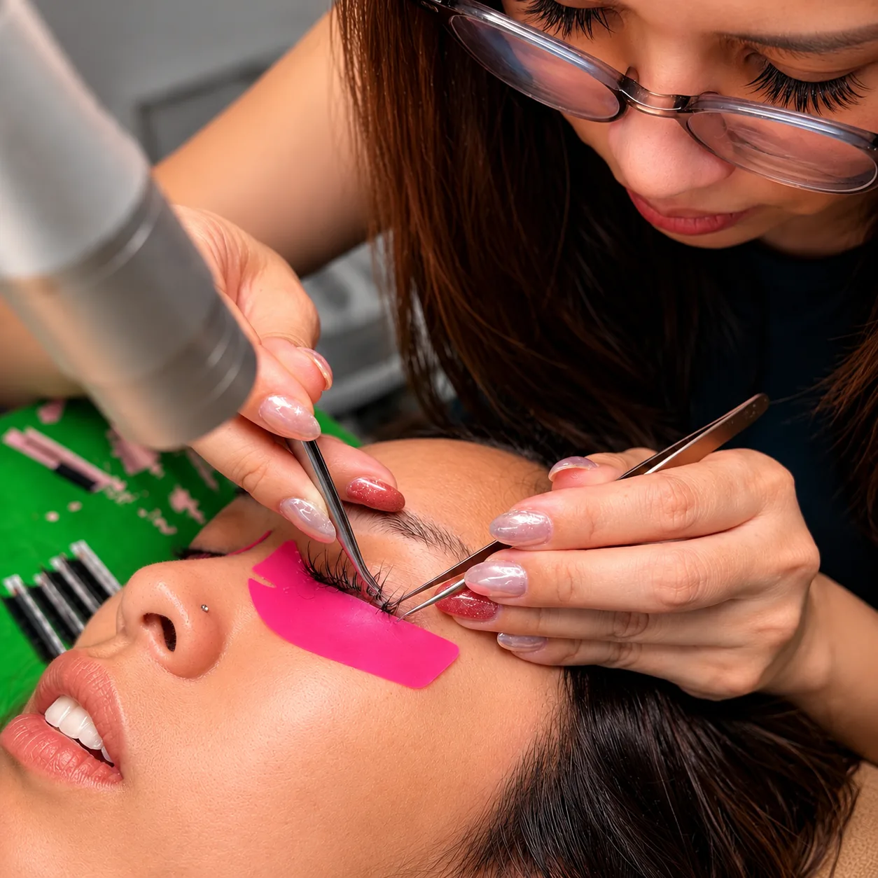 Die Inhaberin von Pretty Beauty Augsburg bei der Wimpernverlängerung